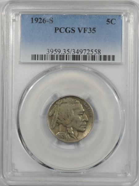 New Certified Coins 1926-S BUFFALO NICKEL – PCGS VF-35, PREMIUM QUALITY! LOOKS XF!