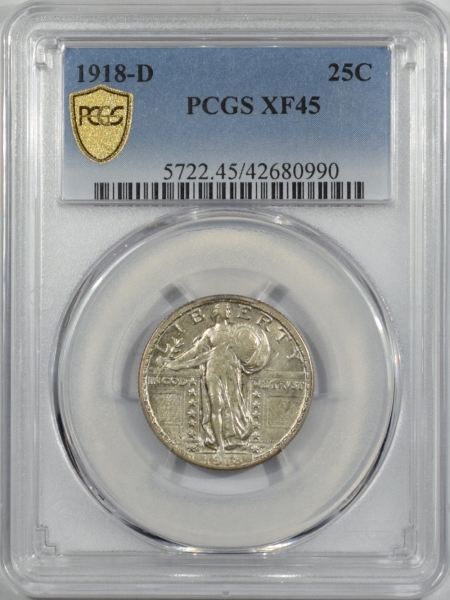 New Certified Coins 1918-D STANDING LIBERTY QUARTER – PCGS XF-45, PREMIUM QUALITY! LOOKS AU!