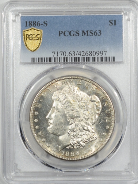 New Certified Coins 1886-S MORGAN DOLLAR – PCGS MS-63 PREMIUM QUALITY! LOOKS MS-64PL!