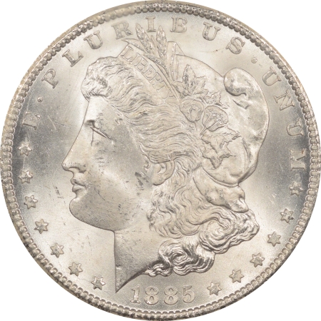New Certified Coins 1885-CC GSA MORGAN DOLLAR PCGS MS-65 W/ GSA BOX & COA, FRESH WHITE GEM!