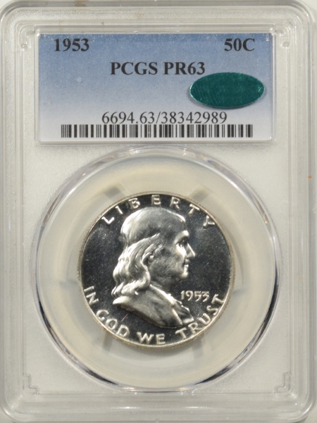 New Certified Coins 1953 PROOF FRANKLIN HALF DOLLAR – PCGS PR-63 ALMOST CAMEO! CAC APPROVED!