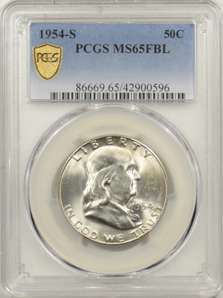 New Certified Coins 1954-S FRANKLIN HALF DOLLAR – PCGS MS-65 FBL PREMIUM QUALITY!
