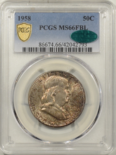New Certified Coins 1958 FRANKLIN HALF DOLLAR – PCGS MS-66 FBL PREMIUM QUALITY! CAC APPROVED!