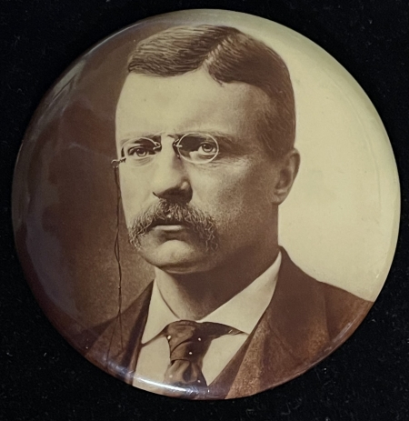 Pre-1920 1904 3 1/2″ TEDDY ROOSEVELT SEPIA PHOTO CAMPAIGN BUTTON, LARGE FORMAT & NR-MINT!