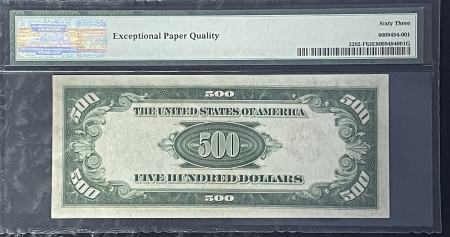 Small Federal Reserve Notes 1934-A $500 FRN, ATLANTA, FR-2202-F, F-A BLOCK, PMG CHOICE UNC-63, EPQ!