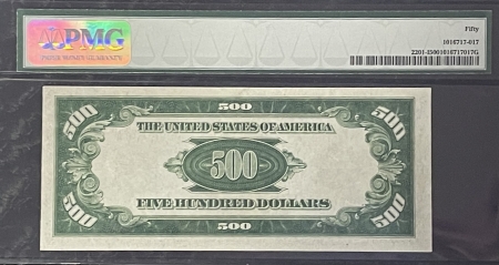 Small Federal Reserve Notes 1934 $500 FRN, MINNEAPOLIS, FR-2201-I, SCARCE DISTRICT, PMG AU50-PRETTY & FRESH!