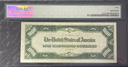 Small Federal Reserve Notes 1928 $1000 FRN, CHICAGO, FR #2210-G, LIGHT GREEN SEAL, PMG EF-40, FRESH & PRETTY