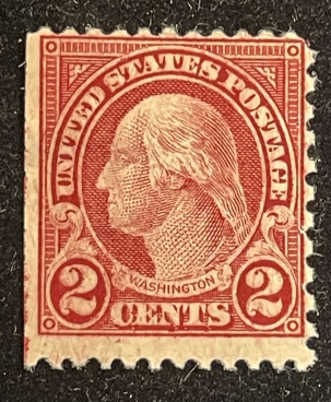 U.S. Stamps #579 2c CARMINE, PERF 11 x 10, 19 3/4mm X 22 1/4mm, LT CREASE, FRESH! CAT $70