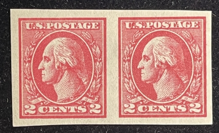 U.S. Stamps SCOTT #534 2c CARMINE ROSE PAIR, MOG, LH, NATURAL GUM BEND, VF+ & FRESH, CAT $31