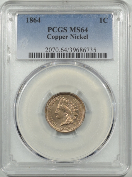 New Certified Coins 1864 C/N INDIAN CENT, COPPER NICKEL, PCGS MS-64, FLASHY & PQ!