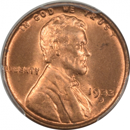 New Certified Coins 1933-D LINCOLN CENT – PCGS MS-65 RD FLASHY & PREMIUM QUALITY!