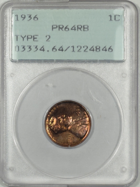 New Certified Coins 1936 PROOF LINCOLN CENT, TY II – PCGS PR-64 RB BRILLIANT, RATTLER & PQ!