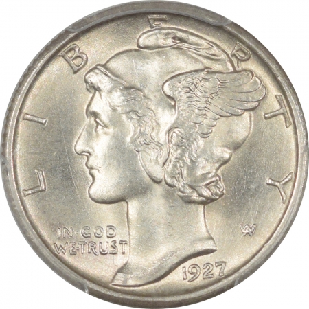 New Certified Coins 1927 MERCURY DIME – PCGS MS-65 FB, FRESH WHITE