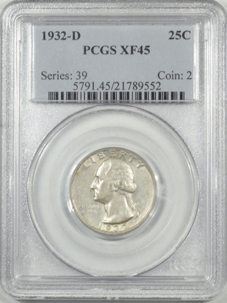 New Certified Coins 1932-D WASHINGTON QUARTER – PCGS XF-45 ATTRACTIVE & PREMIUM QUALITY!