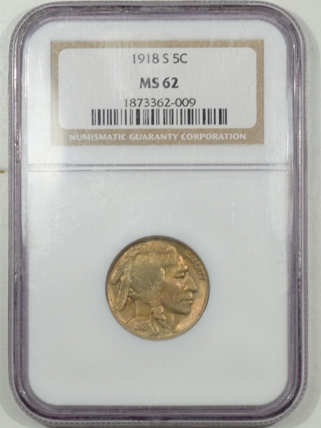 New Certified Coins 1918-S BUFFALO NICKEL – NGC MS-62 TOUGH!