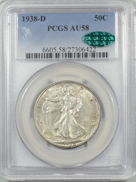 New Certified Coins 1938-D WALKING LIBERTY HALF DOLLAR – PCGS AU-58 ORIGINAL, PQ & CAC APPROVED!