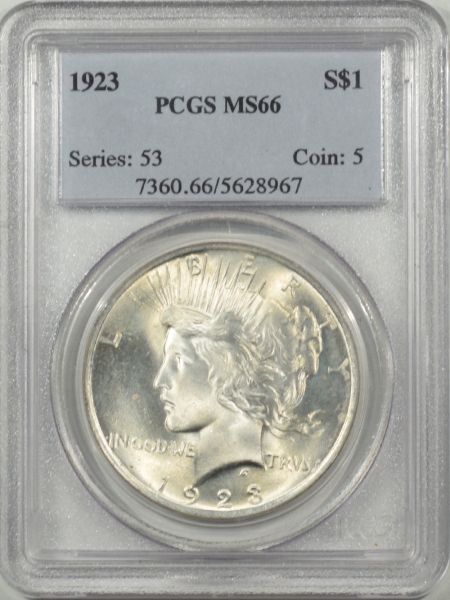 New Certified Coins 1923 PEACE DOLLAR – PCGS MS-66 CLEAN W/ SUPERB SURFACES & PREMIUM QUALITY!