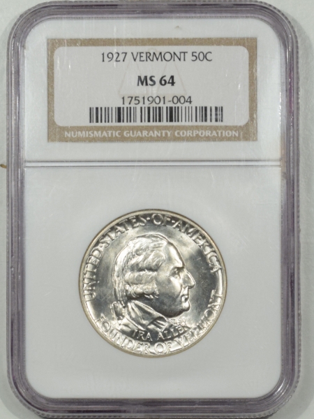 New Certified Coins 1927 VERMONT COMMEMORATIVE HALF DOLLAR – NGC MS-64