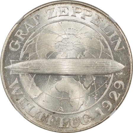 New Certified Coins 1930-A GERMANY SILVER 5 REICHSMARK, GRAF ZEPPLIN NGC MS-65, PRISTINE GEM, KM #68