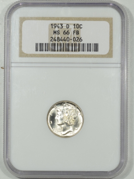New Certified Coins 1943-D MERCURY DIME – NGC MS-66 FB
