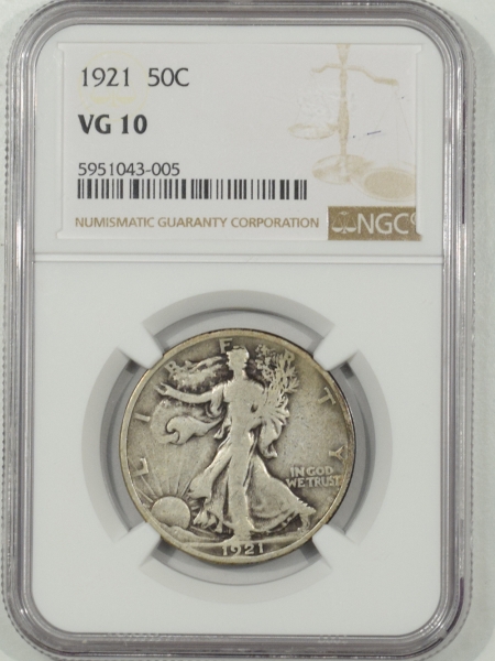 New Certified Coins 1921 WALKING LIBERTY HALF DOLLAR – NGC VG-10