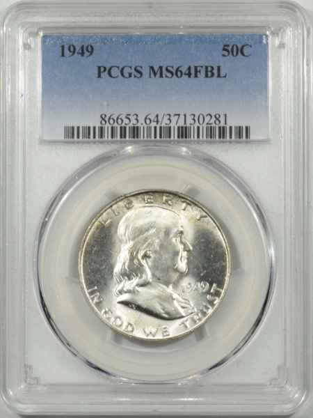 New Certified Coins 1949 FRANKLIN HALF DOLLAR – PCGS MS-64 FBL