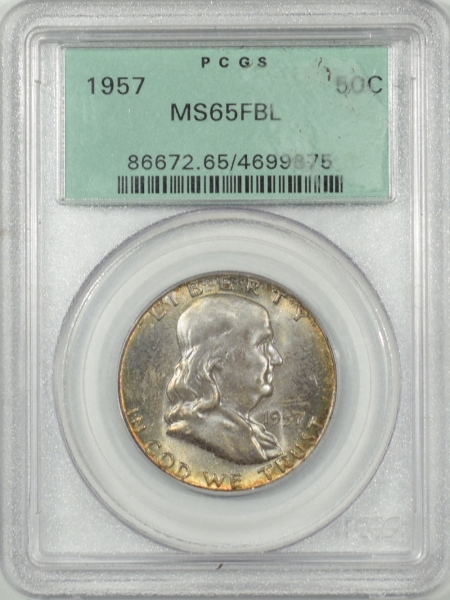 New Certified Coins 1957 FRANKLIN HALF DOLLAR – PCGS MS-65 FBL MINT SET TONING PRETTY! OGH!