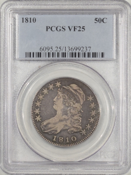 New Certified Coins 1810 CAPPED BUST HALF DOLLAR PCGS VF-25,  ORIGINAL & PLEASING!