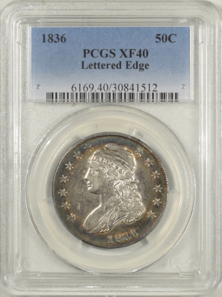 New Certified Coins 1836 CAPPED BUST HALF DOLLAR – LETTERED EDGE, PCGS XF-40, PRETTY