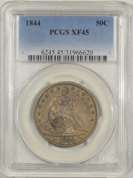 New Certified Coins 1844 LIBERTY SEATED HALF DOLLAR PCGS XF-45, PRETTY & PQ!