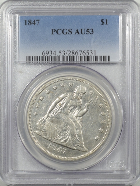New Certified Coins 1847 LIBERTY SEATED DOLLAR PCGS AU-53