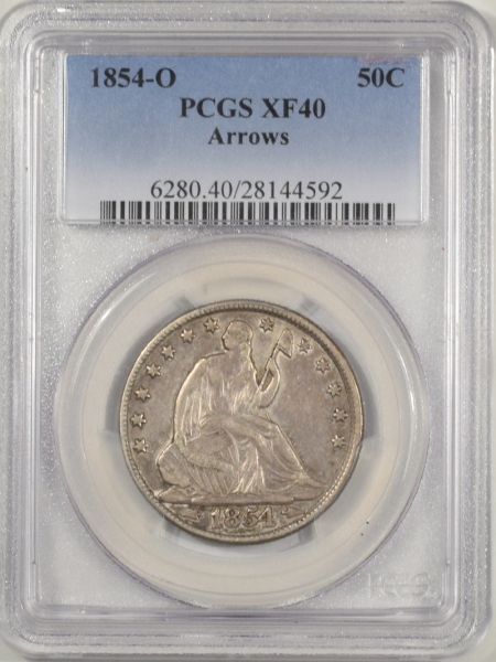 New Certified Coins 1854-O LIBERTY SEATED HALF DOLLAR – ARROWS, PCGS XF-40, ORIGINAL & PLEASING