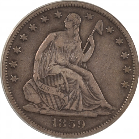 New Certified Coins 1859-S LIBERTY SEATED HALF DOLLAR – WB-101, ANACS VF-35, NICE ORIGINAL!