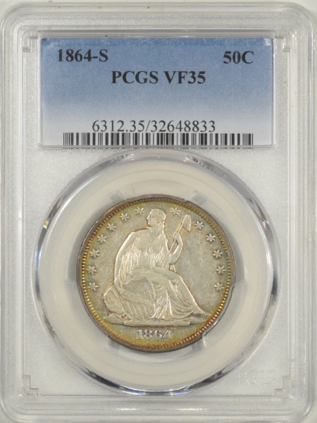 New Certified Coins 1864-S LIBERTY SEATED HALF DOLLAR PCGS VF-35, SCARCE CIVIL WAR DATE, PRETTY!