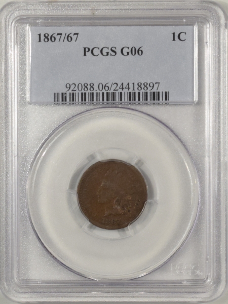 New Certified Coins 1867/67 INDIAN CENT PCGS G-6, TOUGH OVERDATE