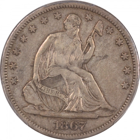 New Certified Coins 1867-S LIBERTY SEATED HALF DOLLAR – PCGS VF-35, PLEASING ORIGINAL