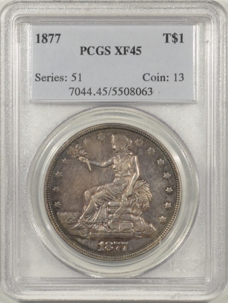 New Certified Coins 1877 TRADE DOLLAR PCGS XF-45, ORIGINAL & PLEASING!