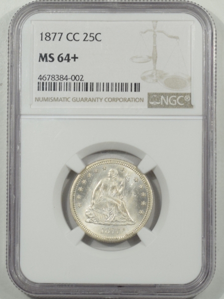 New Certified Coins 1877-CC LIBERTY SEATED QUARTER NGC MS-64+ BLAST WHITE, CARSON CITY