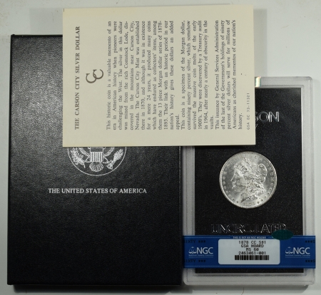 New Certified Coins 1878-CC MORGAN DOLLAR GSA WITH BOX AND CARD – NGC MS-60 CAC APPROVED!