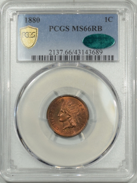 New Certified Coins 1880 INDIAN CENT – PCGS MS-66 RB, CAC, SUPERB! POP 9, NONE NUMERICALLY FINER!