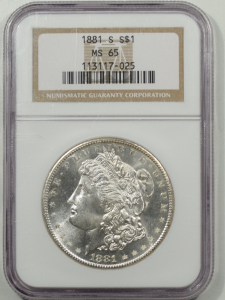 New Certified Coins 1881-S MORGAN DOLLAR NGC MS-65, BLAST WHITE