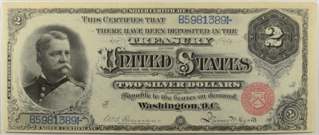 New Certified Coins 1886 $2 SILVER CERTIFICATE, HANCOCK, FR-241 PCGS UNCIRCULATED 62 PPQ, RARE!