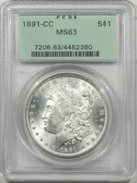 New Certified Coins 1891-CC MORGAN DOLLAR PCGS MS-63 OGH, BLAST WHITE & NICE!
