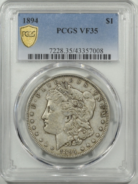New Certified Coins 1894 MORGAN DOLLAR PCGS VF-35, LOVELY ORIGINAL W/ TRACES OF LUSTER, PQ, KEY-DATE