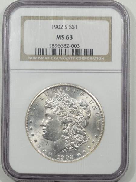 New Certified Coins 1902-S MORGAN DOLLAR NGC MS-63, BLAST WHITE & WELL-STRUCK