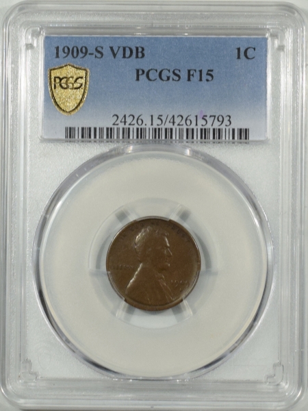 New Certified Coins 1909-S VDB LINCOLN CENT PCGS F-15, KEY DATE
