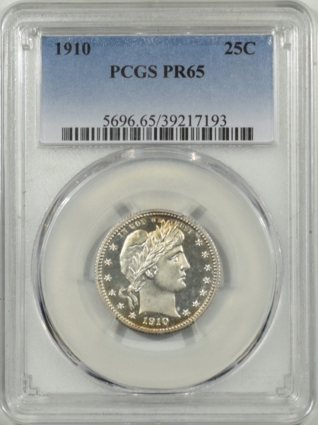 New Certified Coins 1910 PROOF BARBER QUARTER PCGS PR-65, FLASHY WHITE & SEMI CAMEO