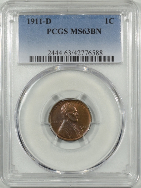 New Certified Coins 1911-D LINCOLN CENT PCGS MS-63 BN