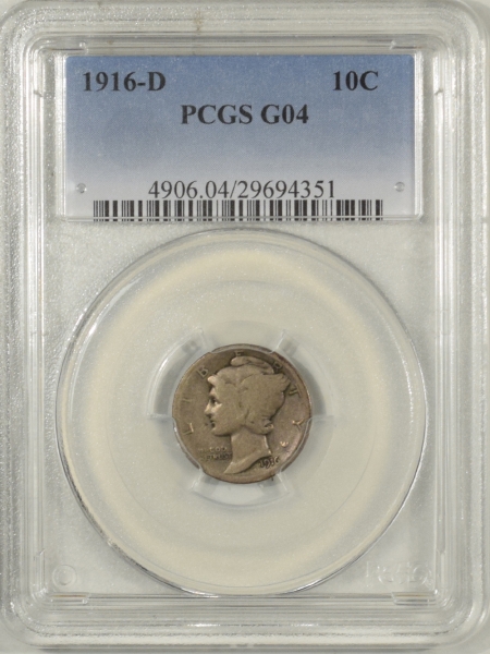 New Certified Coins 1916-D MERCURY DIME PCGS G-4, SMOOTH ORIGINAL KEY DATE