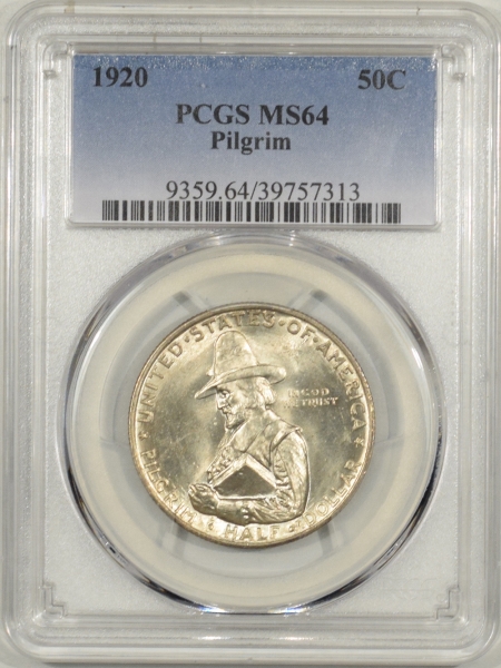 New Certified Coins 1920 PILGRIM COMMEMORATIVE HALF DOLLAR PCGS MS-64, FLASHY WHITE & PQ!